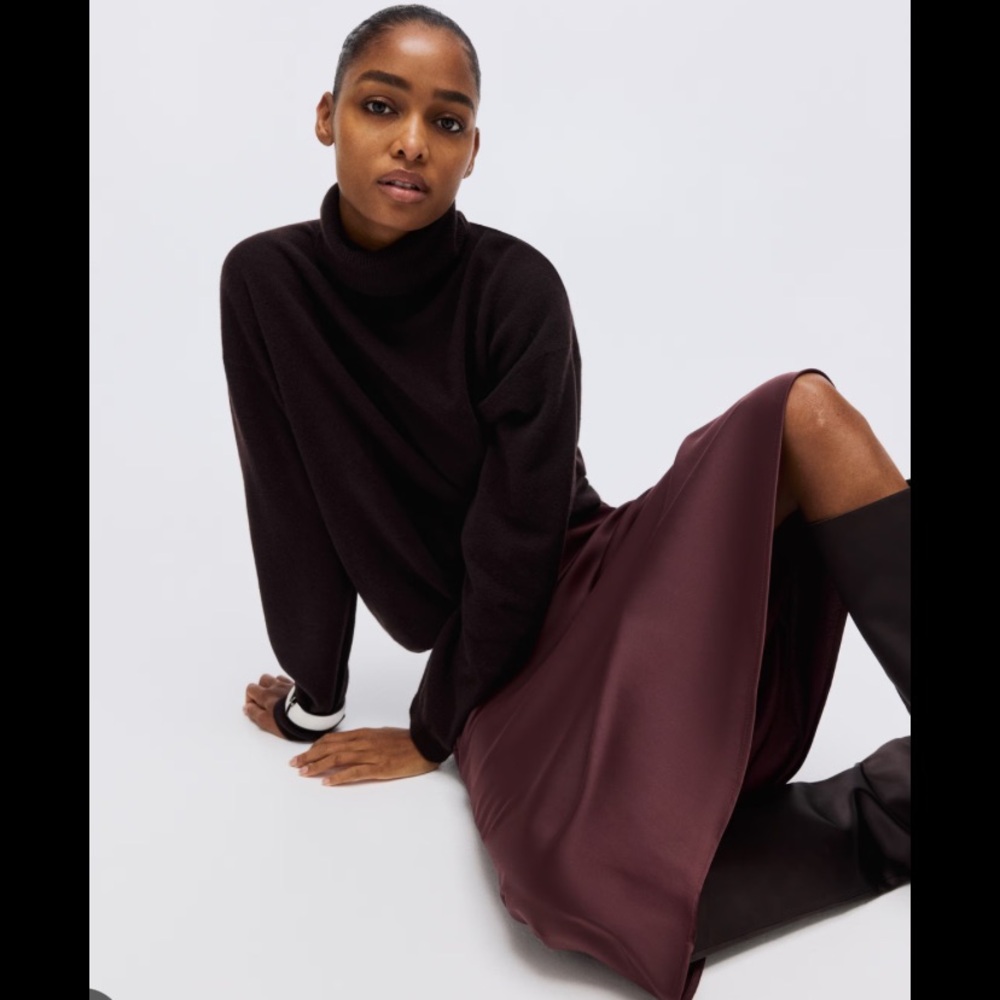 H&M burgundy midi pleather skirt